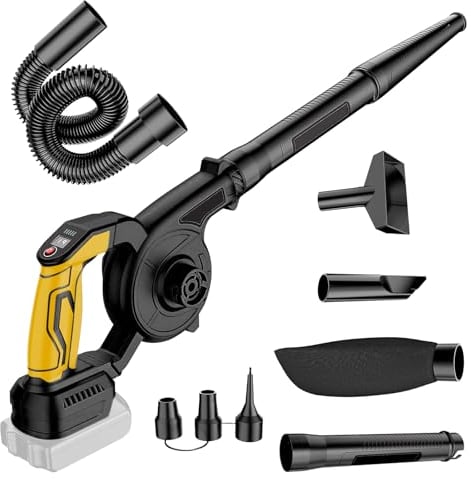 Battery Leaf Blower Vacuum Cleaner Compatible with Dewalt 18 V 20 V, Brushless 2-in-1 Blower Leaf Blower 360 W Battery Leaf Vacuum Cleaner with Dust Bag, Leaf Blower and Vacuum Function for Lawn Care