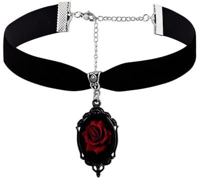 Niaspi Vintage Rose Flower Pendant Choker Necklace for Women Girls Gothic Red Victorian Black Velvet Collar Necklace Elegant Cameo Punk Witch Bride Vampire Cosplay Jewelry Accessories