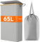 Lifewit 65L Wäschekorb Schmal mit Deckel, Faltbarer Wäschesammler Schmal mit Wäschesack, Laundry Basket Wäscheboxen aus Bambus mit Tragegriff für Apartment, Wohnheim und Wohnwagen, Silbergrau