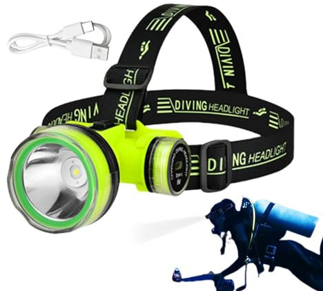 Linterna Frontal De Buceo Recargable - Luz De Cabeza De Buceo, Equipo De Buceo Con Luz | Lámpara De Cabeza Con De Buceo Impermeable IPX8, Apto Para 80M Bajo El Agua, Distancia De Iluminación De 350M