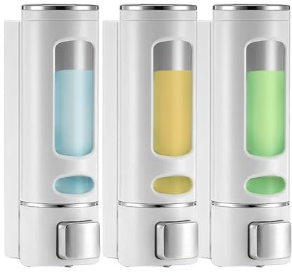Doafoce Seifenspender Wandbefestigung 3 Kammern 400ml Seifenspender aus Kunststoff Seifenspender Wand Set Duschgelspender für flüssiges Duschgel, Shampoo und Spülung