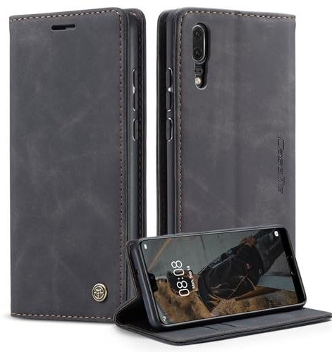 Cracedily Handyhülle für Huawei P20 Hülle, Klapphülle Premium Lederhülle Klappbar Flip Case Tasche Magnet Kartenfach Standfunktion Klapphülle Schutzhülle für P20 5.8 Zoll, Schwarz