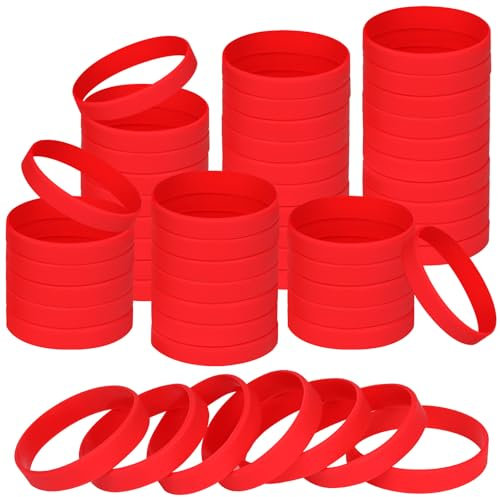 NAHRMY 8 inch Silicone Wristbands Blank Red Rubber Bracelets for Adult, 120 pcs Sports Party Silicone Elastic Wristband Bulk Bracelet bands for Events School Teacher Supplies