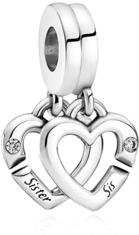 Rimgoris 925 Sterling Silber Anhänger Charm für Frauen Armbänder Familie Schwester Herz an Herz 2-teiliges Set 5A Zirkonia Charms als Valentinstagsgeschenk für Frauen