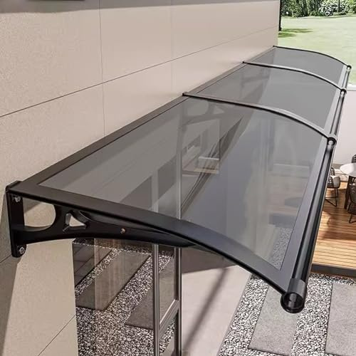 auvent de terrasse，Auvent de Porte et fenêtres,auvent Porte d'entree，Marquise en Polycarbonate Résistante, Contre La Pluie et UV,Porte Toit Marquise Abri Protection - Gris fumée - 80x480cm/31 x189