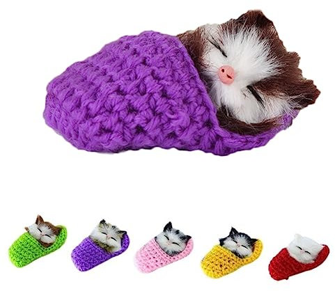 BESTonZON Gatto che dorme in Pantofola Gattino Giocattoli per ragazze Peluche Pantofole cotillon miagoli Suoni decorazione Mano Giocattolo Mini Gattino in Giocattolo Scarpe Viola
