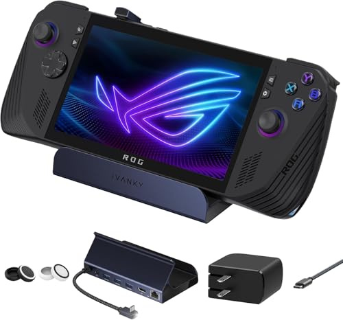 iVANKY ROG Ally Dock 8 in 1 con caricabatterie PD da 65 W, Steam Deck/Legion Go Docking Station con HDMI 2.0 4 K a 60 Hz, 3 USB-A 3.0, 100 W USB-C carica, 1 Gbps Ethernet