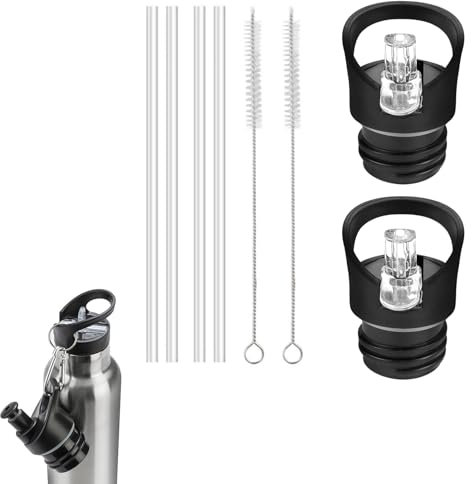 6 Pcs Ersatzdeckel Strohdecke（4 Tuben, 2 Kappen, 2 Pinsel),720 Degree Deckel,Ersatzdeckel Trinkflasche,Hydro Flask Deckel Für Standard Mund Wasserflasche Deckel Trinkflasche Lid,Kompatibel mit 1,9-Zol
