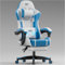 Precision Synergie Gaming Chair, Computer Chair for Adults with Footrest Headrest and Massage Lumbar Support Height Adjustable Gaming Chair 360° Swivel Seat for Home or Gaming(White & Blue)
