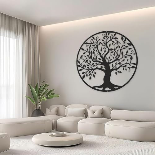RPixc Grande décoration murale arbre de vie en métal 60 cm à suspendre avec logo arbre de vie convient pour bureau, chambre, salon, décoration murale extérieure