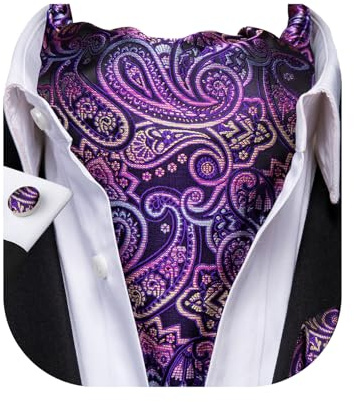 Dubulle Paisley Floral Cravat Ascot Tie for Men Self Tie Necktie and Pocket Square Cufflinks Set Wedding Business