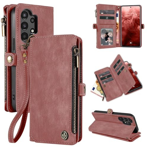 LBH Handy Hülle für Samsung Galaxy A13 / A13 5G Klapphülle RFID Schutz Wallet Geldbeutel Geldbörse Cover Case Flipcase Kartenfächer Geldfach Münzfach Rosa