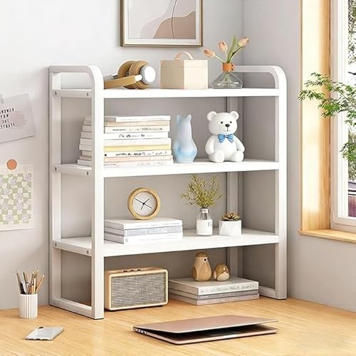 Desktop-Bücherregal, Schreibtisch-Organizer, 3 Ebenen, verstellbare Regale, for Schlafzimmer, Büro, Computertische, Küchen(White)