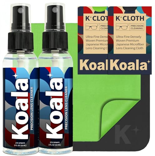 Koala Alcohol-Free Multi-Surface Cleaner Spray Kit | 2x Lens Cleaner Bottles + 2x Microfiber Cloths | Safe for Eyeglasses, Screens, Camera Lenses（4-Piece Set）