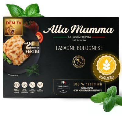 Alla Mamma Lasagne Bolognese glutenfrei 400g I Italienisches Fertiggericht I 100% natürliches & authentisches Gericht I Schnell in der Mikrowelle zubereitet I Ungekühlt & lange haltbar