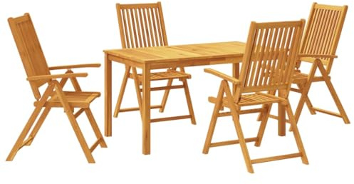 Mhdvray Set da pranzo da giardino, 5 pezzi, 140 x 80 x 74 cm, in legno di acacia, tavolo da giardino con 4 sedie pieghevoli da giardino per terrazza e giardino, in legno di alta qualità oliato
