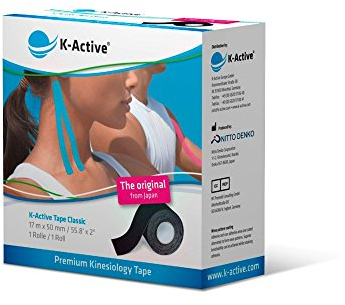 K-Active Kinesiologie Tape Classic SCHWARZ, wasserabweisend und hypoallergen, 50mm x 17 m, 1er Box