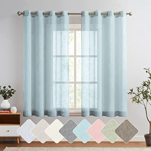 TOPICK Voile Vorhang Mit Ösen Kurz Sheer Vorhänge Transparent Gardine Gaze Paarig Ösenschals für Wohnzimmer Schlafzimmer Küche 145 x 140 cm (H x B) 2er Set