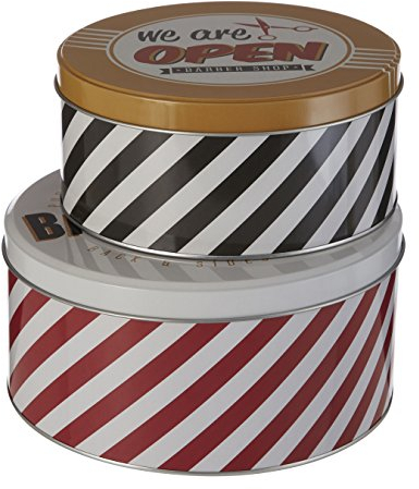 Premier Housewares 507302 Barber Shop Storage Tins, Round, Set of 2 , H9 x W20 x D20cm