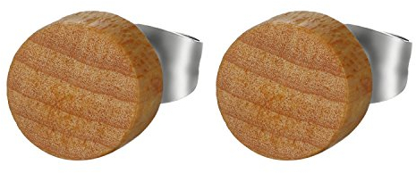 JewelryWe Schmuck Herren Damen Ohrstecker, Edelstahl Holz Runde Ohrringe Piercing, Kaffee, 8mm