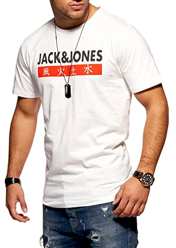 JACK & JONES Herren T-Shirt Kurzarmshirt Top Print Shirt Casual Basic O-Neck