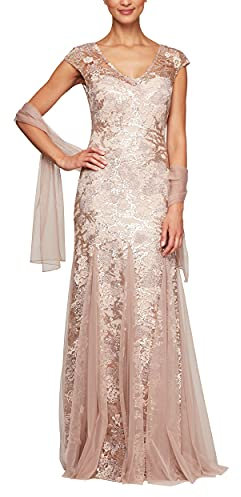 Alex Evenings Abito Lungo e Svasato con Dettaglio Godet (Petite e Regular) Vestito per Occasioni Speciali, Oro Rosa, 48 Donna