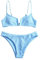 ZAFUL Set Bikini da Donna a V, Costume da Bagno in 2 Pezzi Tessuto a Costine Nodo Posteriore Singolo Colore (Blu-Modello 2, S (EU.36))