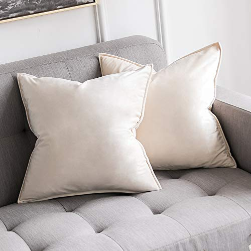 MIULEE 2er Set Samt Kissenbezug Flansch Kissenhülle Dekorative Sofakissen Dekokissen Umwickelte Kante Kissenbezüge Zierkissenbezug für Sofa Wohnzimmer Schlafzimmer 50x50 cm Creme weiß