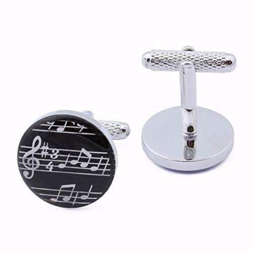Icufflink Manschettenknöpfe für Herren, Schwarzer Emaille Musik Stil Mode Runde Neuheit Manschette, Sparkly Shirt Zubehör Geschenk Für Buchhalter Boss Business Hochzeit Prom Offizieller Anlaß