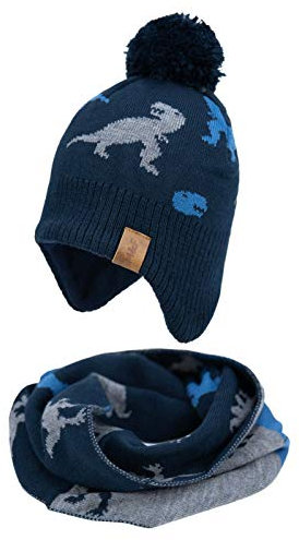 Foruhoo Kinder Strickmütze Beanie Hut, Wintermütze für Mädchen Jungen Mütze mit Fleecefutter(Marine,53cm)