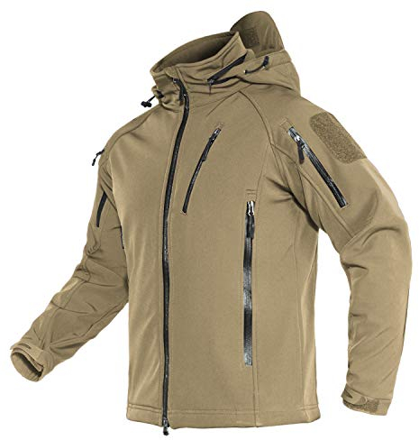 TACVASEN Herren Übergangsjacke Wasserabweisende Outdoor Softshelljacke Kapuzenjacke Winddichte Jacken (XL, Khaki)