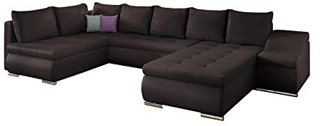 MOEBLO Ecksofa mit Schlaffunktion mit Bettkasten Couch U-Form Polstergarnitur Wohnlandschaft Polstersofa mit Ottomane Couchgranitur - JORMANI U (Dunkelbraun (Soft 66), Ecksofa Rechts)