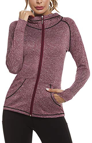 Sykooria Felpa Donna Zip con Cappuccio Giacca Sport Slim Fit Leggero e Traspirante, con Foro per Il Pollice e Tasca Grande