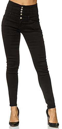 Elara Damen Jeans Stretch Skinny High Waist Chunkyrayan EL60 Schwarz-34 (XS)