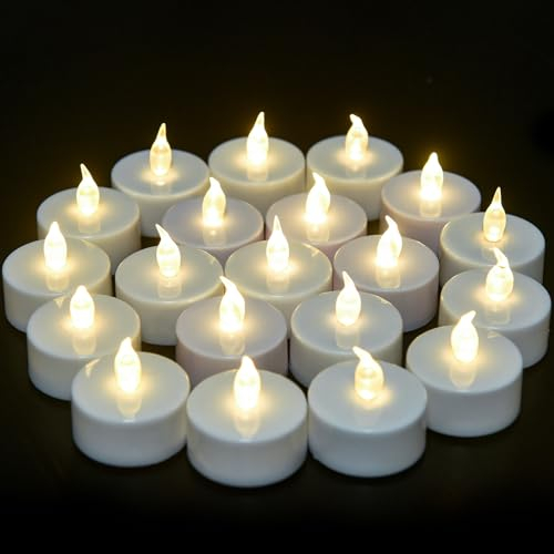 VETOUR LED Tea Lights Candles:24pack Realistic LED Flickering Operated Tea Lights Steady Battery Tealights Long Lasting Electric Fake Candles Decoration for Party and Gifts Ideas(Warm White Light)