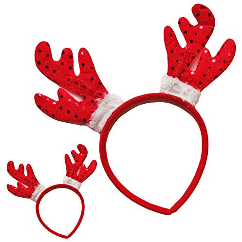 Toocool 2 Stück Haarreifen Rentier Weihnachtsmann Unisex Party EM-5469, Rot Einheitsgröße