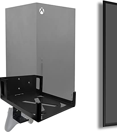 Support mural pour Xbox Series X (montez la console et les accessoires sur le mur près ou derrière la TV avec bouton d'alimentation avant/gauche/droite), kit de support d'étagère murale pour système