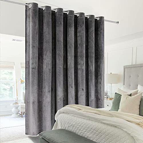 Victree Raumteiler-Vorhang für Schlafzimmer, breite Samtvorhänge für Glasschiebetür, Ösen-Bildschirme, Sichtschutzvorhang für Wohnzimmer, 1 Panel, 2,7 m breit x 2,1 m hoch, Dunkelgrau