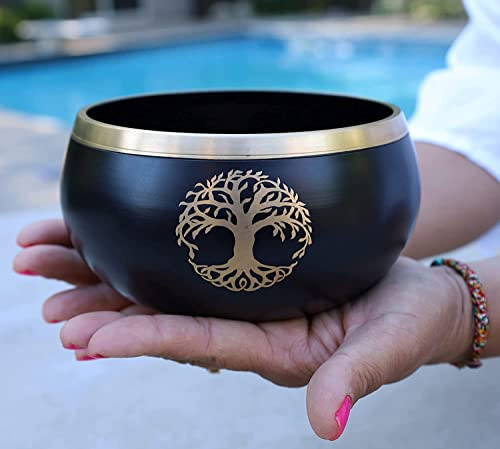 Tibetischer Baum des Lebens Klangschalenschlägel Kissen Set ~ Für Meditation, Yoga, Spirituelle Heilung und Achtsamkeit ~ Extra Groß Schwarz