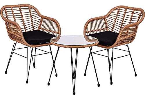 STILISTA 3-teiliges Poly-Rattan Bistroset 2 Lounge Sessel Beistell-Tisch Wetterfest Indoor Outdoor geeignet