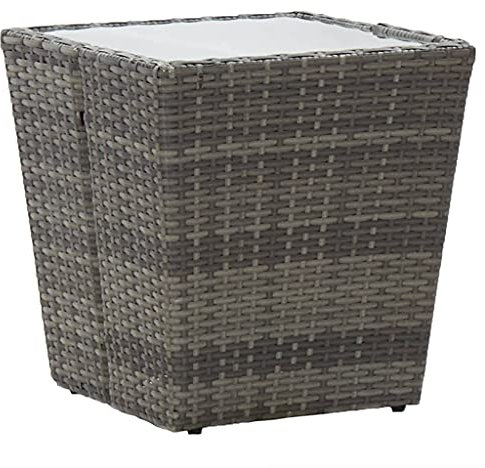 KTHLBRH (Blitzlie ferung) Gartentisch Outdoor-Tisch Kaffeetisch Lounge-Tisch Balkontisch Terrassentisch Beistelltisch Grau 41,5x41,5x43 cm Poly Rattan und Hartglas