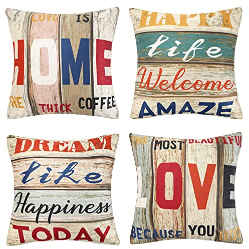 40x40cm Kissenbezüge Liebe Heimtextilien Braun Holz Retro Weichen Quadratischen Wohnkultur Kissenbezug 4 Stück Sofa Wohnzimmer Cafe Bauernhof Schlafzimmer Mit Unsichtbarem Reißverschluss Verziert