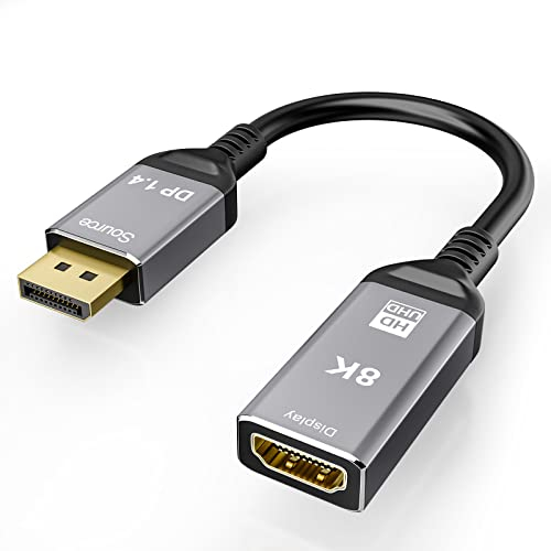 ConnBull Câble DisplayPort 1.4 vers HDMI 2.1, 8K DP Mâle à HDMI Femelle Adaptateur Câble Convertisseur Supporte 8K@60Hz 4K@120Hz pour Moniteur Projecteur TV(0.25m)