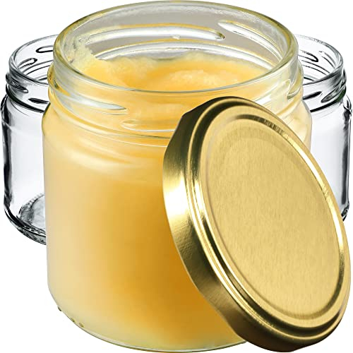 KADAX Petits pots de conserve 200 ml - Mini verres fi66 mm - Pour miel et épices - En verre hermétique - Verres ronds (20 pièces dorées)