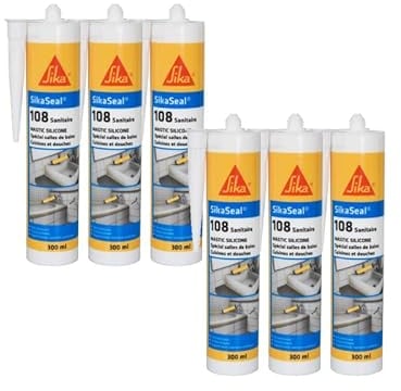 6er-Set schimmelhemmende Silikon-Dichtungsmasse SIKA Sikaseal 108 Sanitär - Transparent - 300ml
