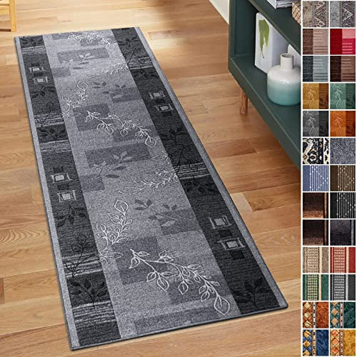 Floordirekt Teppich Läufer für Küche, Flur & Wohnraum - Teppichläufer 67 cm breite Meterware - Flurteppich - Küchenläufer - Wohnzimmer (67 x 200 cm, Akzent Grau)