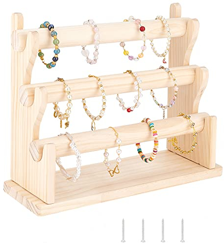 FINGERINSPIRE Madera 3 Nivel Desmontable Pulsera Soporte Brazaletes Exhibidor Soporte Almacenamiento Cuerda para el Cabello Organizador Exhibición Tiendas Mostrador para Pulsera Brazaletes Hairband