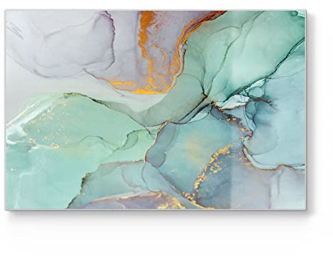 DEQORI Schneidebrett aus Glas | groß 30x20 cm | Motiv Zerlaufene Wasserfarbe | Design Schneideplatte für Küche | Frühstücksbrett antibakteriell & rutschfest | Glasplatte & Servierplatte