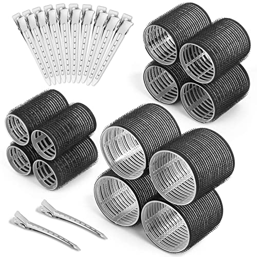 lockenwickler über nacht Lockenwickler selbsthaftend 24-teiliges Set mit 12 hitzebeständigen Lockenwicklern, 3 Größen (4 Jumbo, 4 groß und 4 mittel) und 12 Haarspangen
