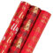Holijolly Rotes Weihnachtsgeschenkpapier - Minirolle mit Metallicfolie - Kranz/Weihnachtsbaum/ Holly Jolly Schriftzug für Geschenkverpackung, DIY Craft - 43.2cm×305cm - 3 Rollen (42.5 sq.ft.ttl.)